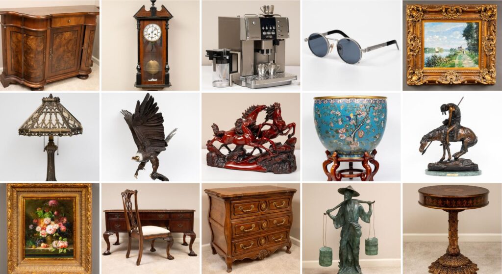 Online estate sale in Overland Park featuring furniture, crytal, and bronze sculptures